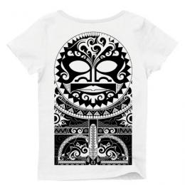 Tiki Mask Tribal/Ladies Short Sleeve Tシャツ (White)