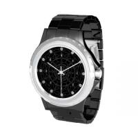 Cosmosys / ラインストーン ブラックエナメル 腕時計 [Roman] (Black-White)